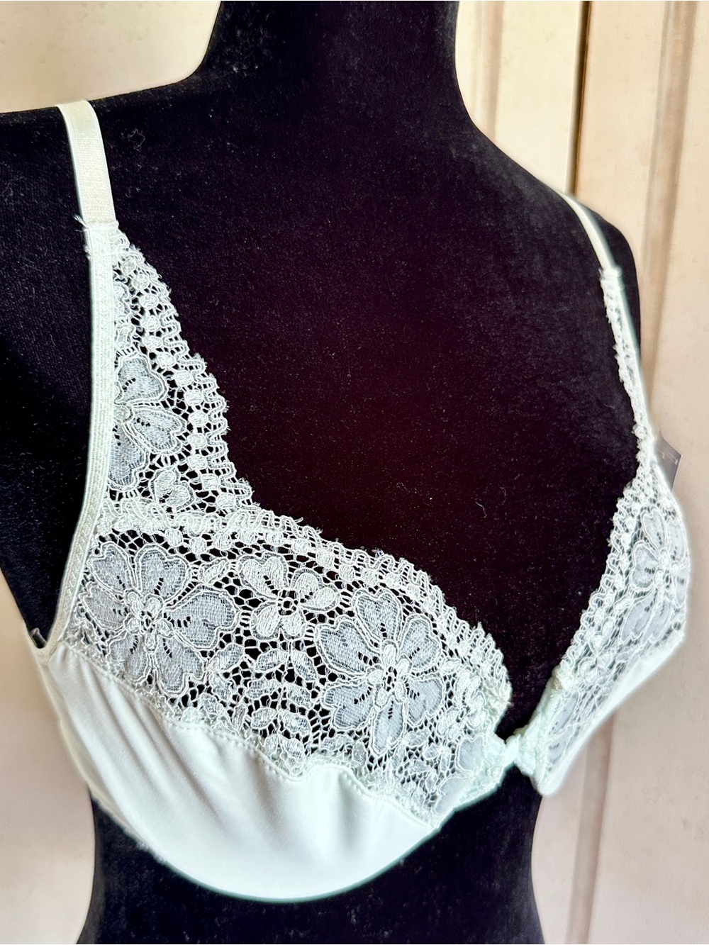 Flirty Eileen West Light Green Celadon Lace Underwire Bra Front Snap Closure 32D